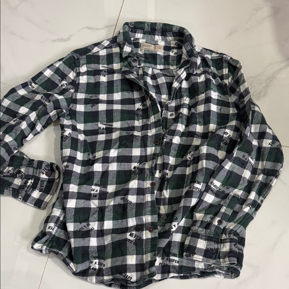 Zara Black, Green & White Plaid Button-Down Shirt